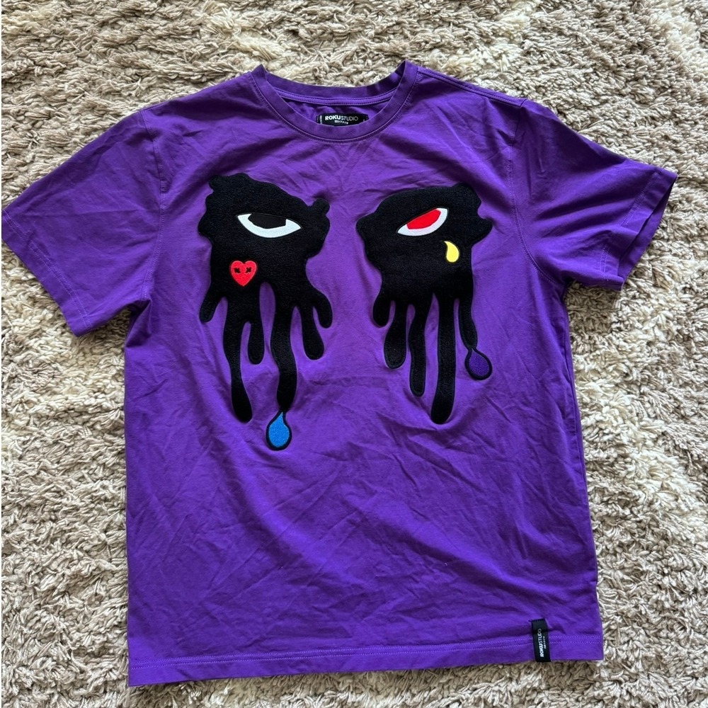 Roku Studio Purple‎ Graphic T-Shirt Chenille Drip Patch Streetwear Mens Large